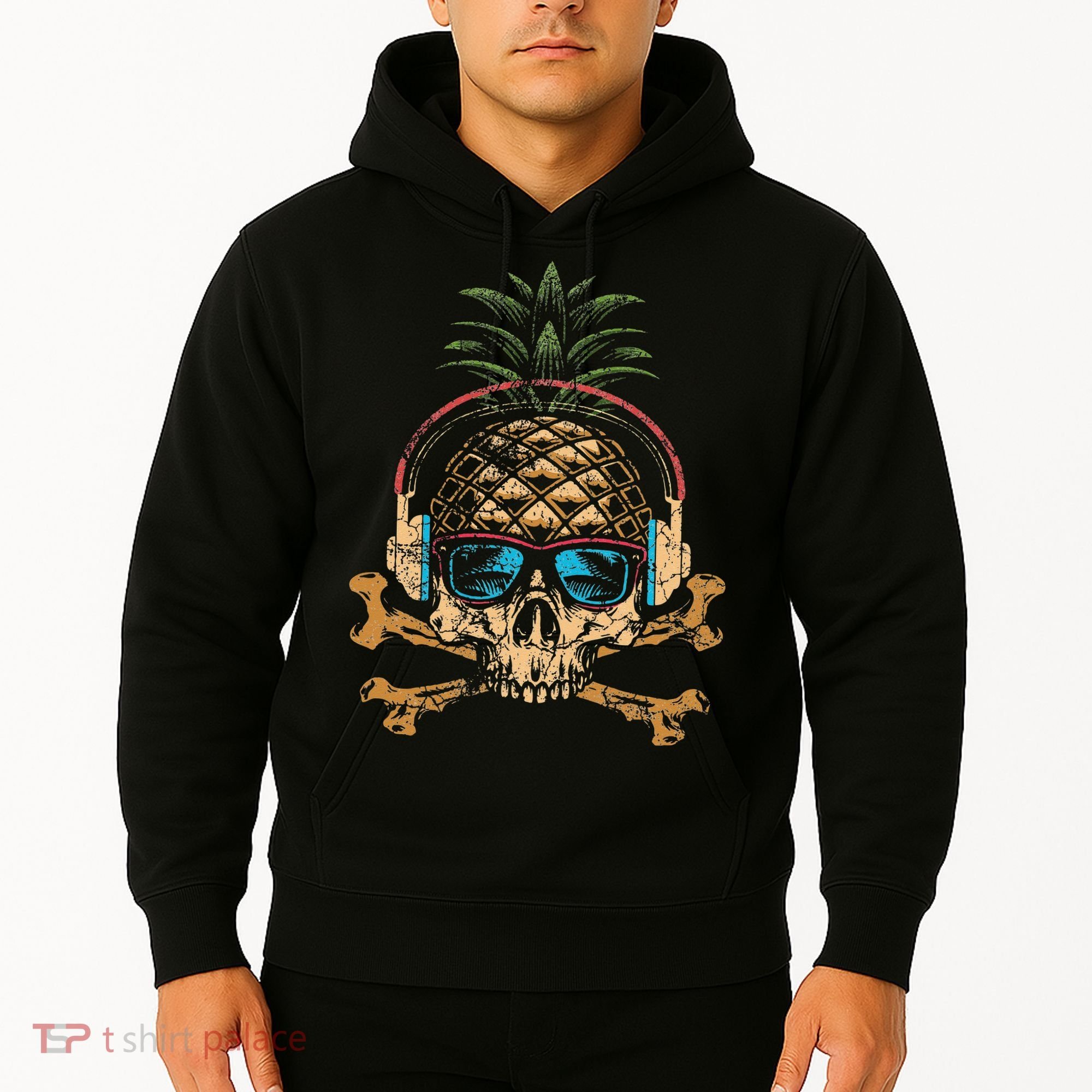 Pineapple DJ Skull Summer Vibes Gamer Hawaiian Sunglasses Hoodie