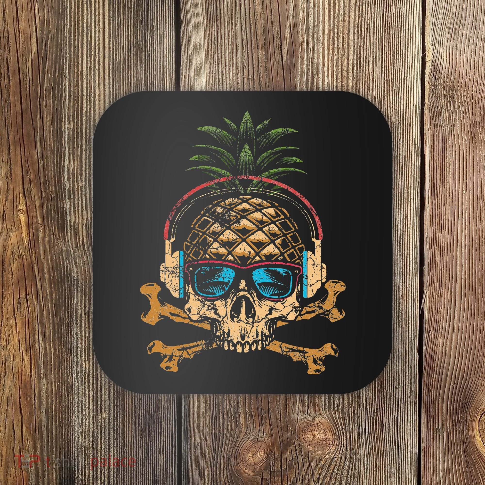 Pineapple DJ Skull Summer Vibes Gamer Hawaiian Sunglasses Coaster