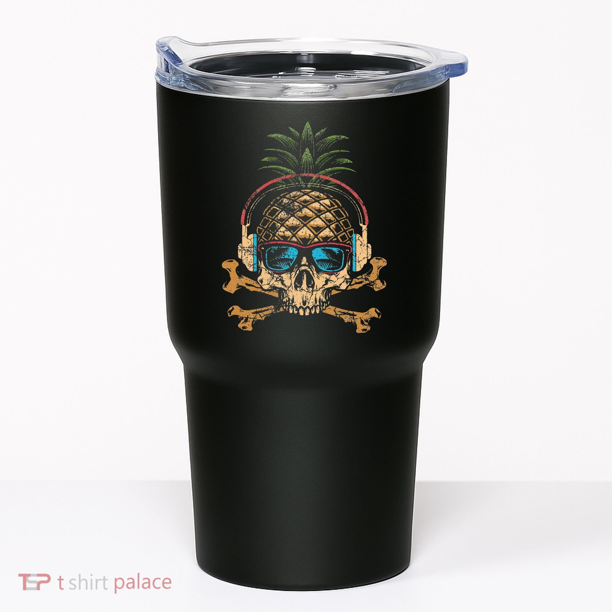 Pineapple DJ Skull Summer Vibes Gamer Hawaiian Sunglasses Tumbler
