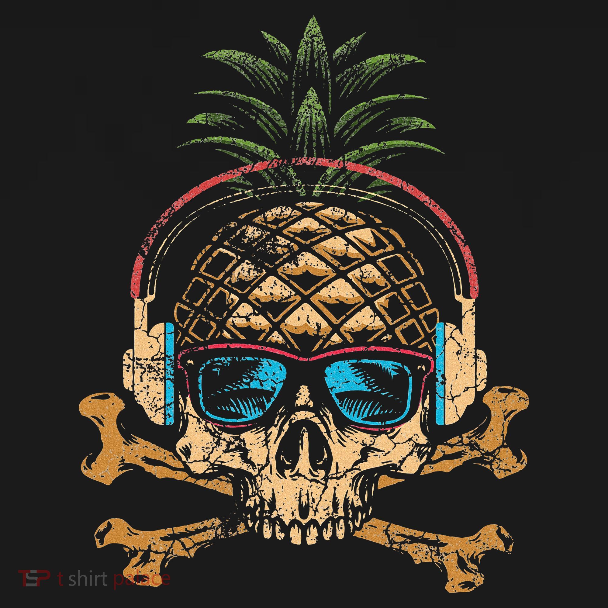 Pineapple DJ Skull Summer Vibes Gamer Hawaiian Sunglasses Women's Tank Top