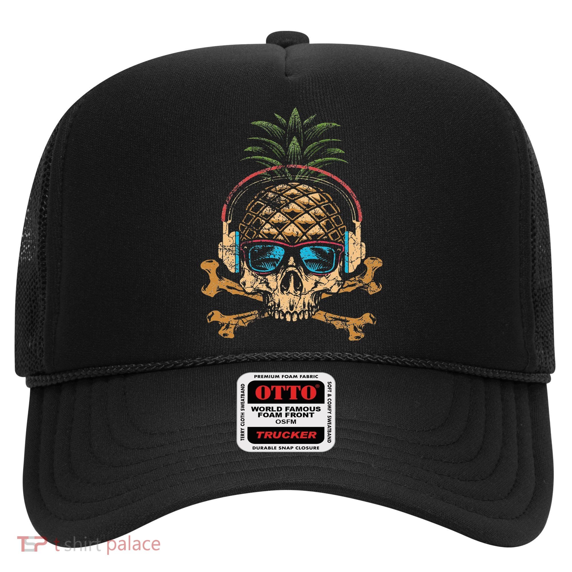 Pineapple DJ Skull Summer Vibes Gamer Hawaiian Sunglasses Hat