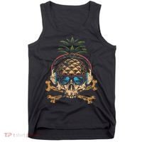 Pineapple DJ Skull Summer Vibes Gamer Hawaiian Sunglasses Tank Top thumb 0