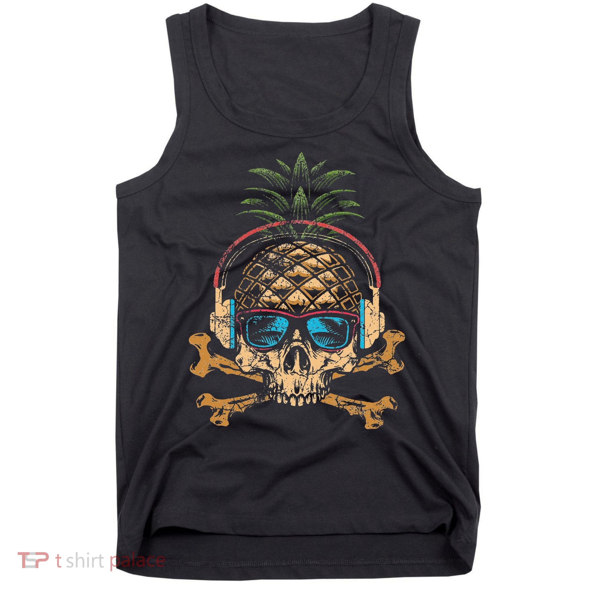Pineapple DJ Skull Summer Vibes Gamer Hawaiian Sunglasses Tank Top