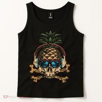 Pineapple DJ Skull Summer Vibes Gamer Hawaiian Sunglasses Tank Top thumb 2