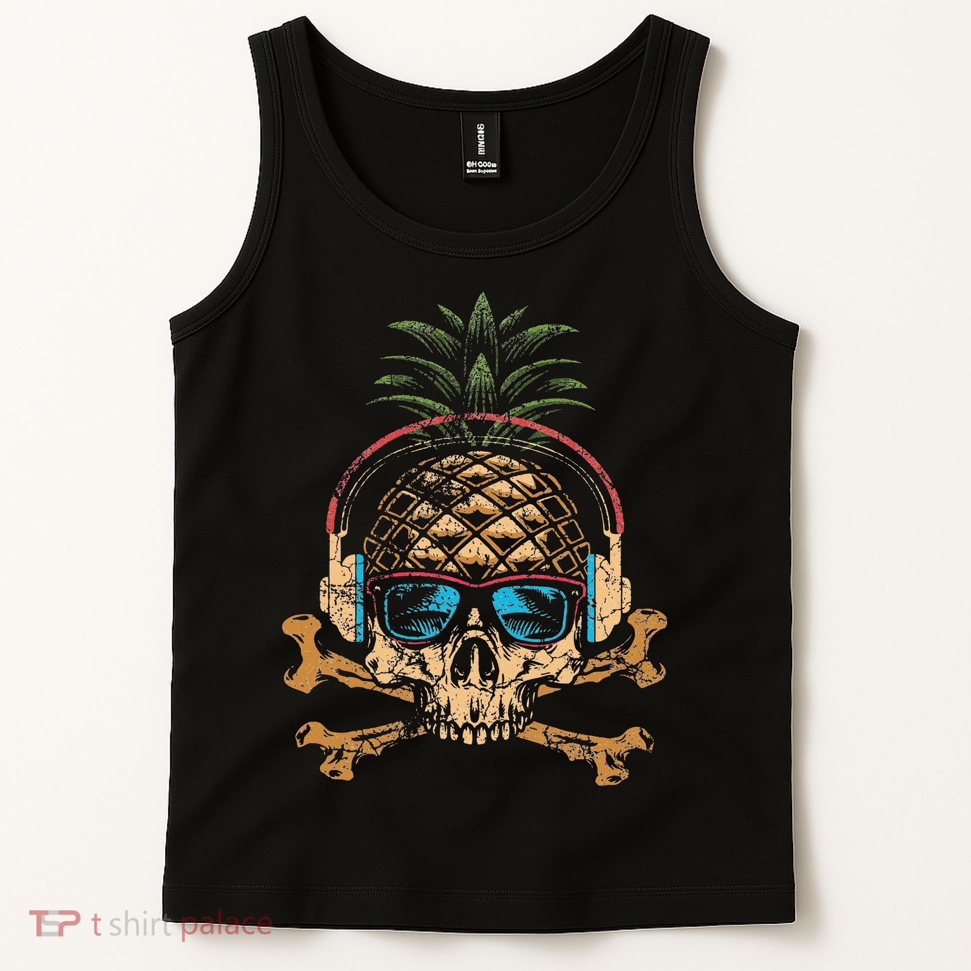 Pineapple DJ Skull Summer Vibes Gamer Hawaiian Sunglasses Tank Top