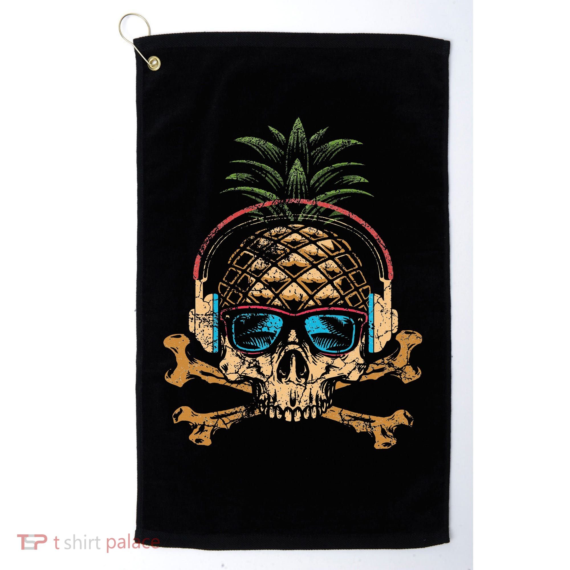 Pineapple DJ Skull Summer Vibes Gamer Hawaiian Sunglasses Golf Towel