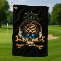 Pineapple DJ Skull Summer Vibes Gamer Hawaiian Sunglasses Golf Towel thumb 1