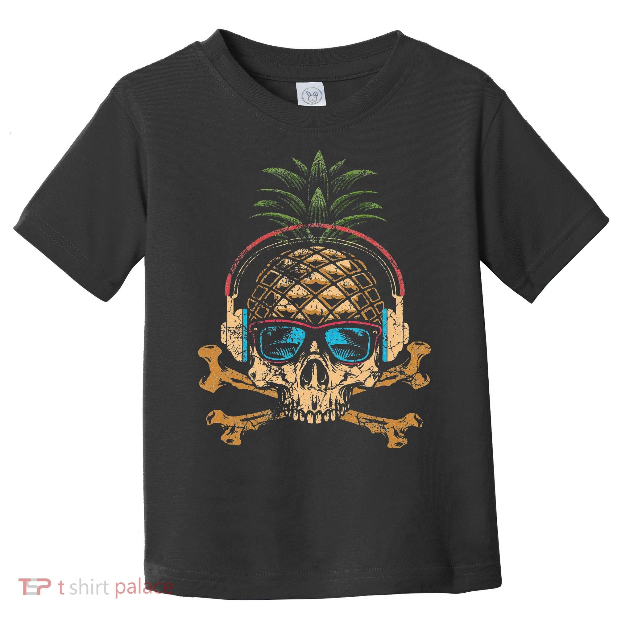 Pineapple DJ Skull Summer Vibes Gamer Hawaiian Sunglasses Toddler T-Shirt
