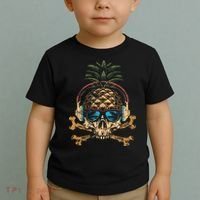 Pineapple DJ Skull Summer Vibes Gamer Hawaiian Sunglasses Toddler T-Shirt thumb 2