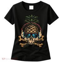 Pineapple DJ Skull Summer Vibes Gamer Hawaiian Sunglasses Women's T-Shirt thumb 0