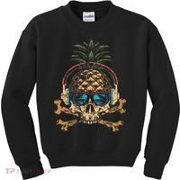 Pineapple DJ Skull Summer Vibes Gamer Hawaiian Sunglasses Kids Sweatshirt thumb 0