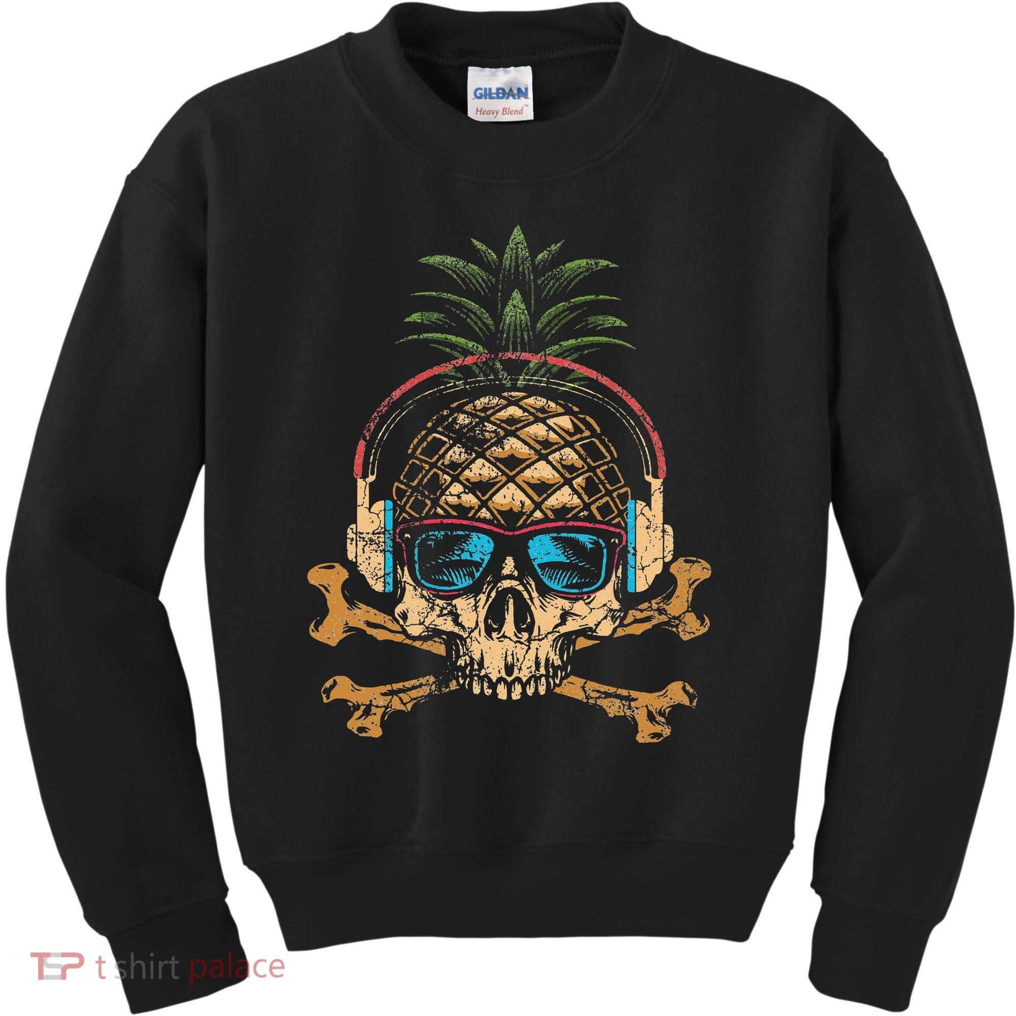 Pineapple DJ Skull Summer Vibes Gamer Hawaiian Sunglasses Kids Sweatshirt