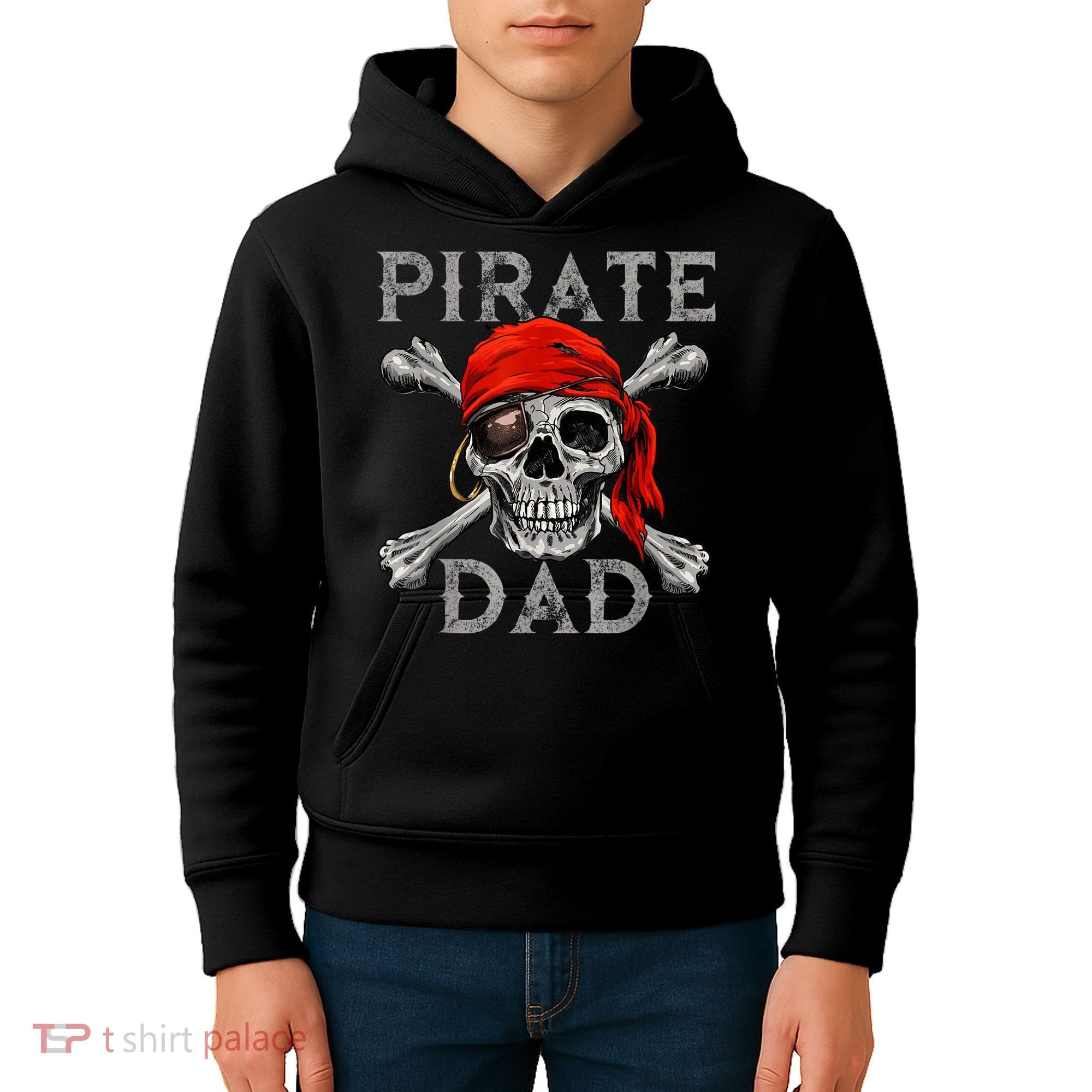 Pirate Dad Shirt Jolly Roger Skull & Crossbones Flag Kids Hoodie