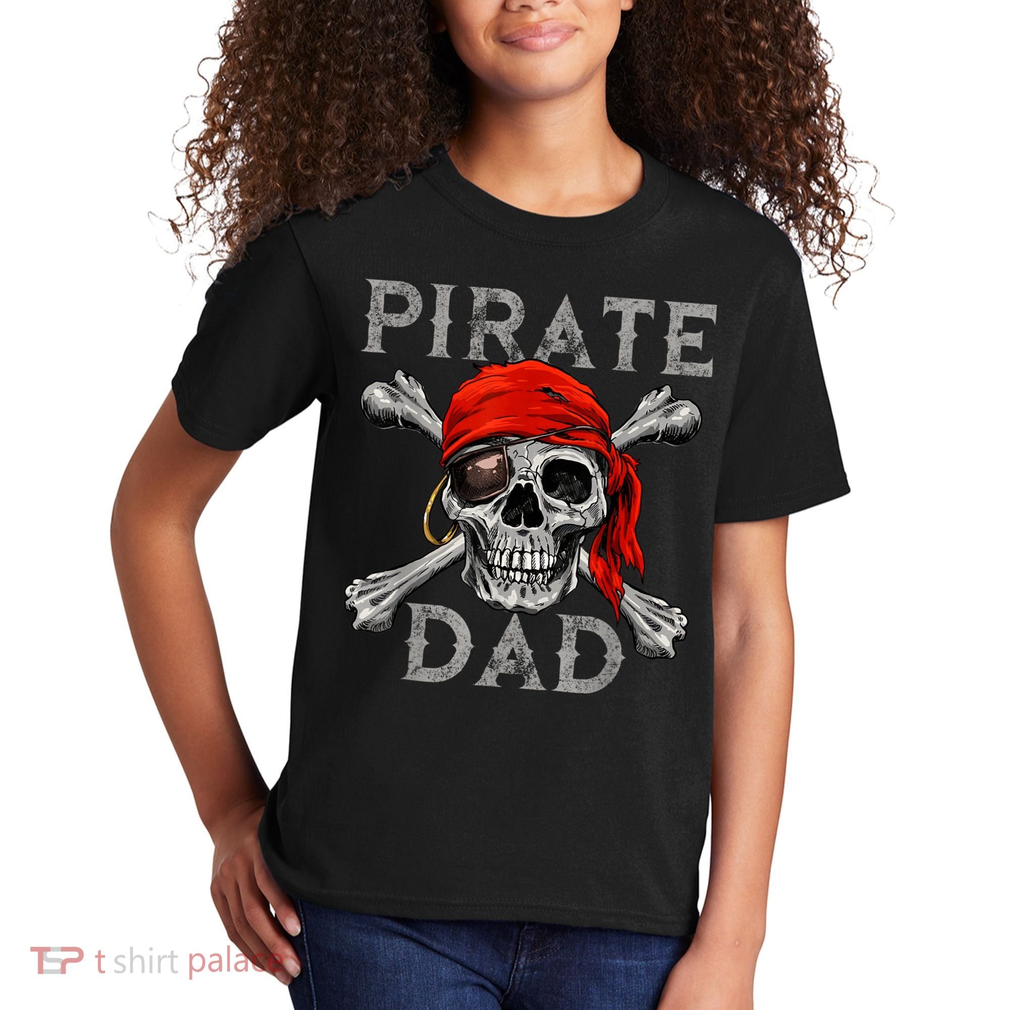 Pirate Dad Shirt Jolly Roger Skull & Crossbones Flag Kids T-Shirt