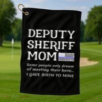 Proud Deputy Sheriff Mom Mother Thin Blue Line American Flag Funny Gift Golf Towel thumb 1