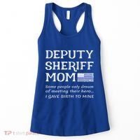 Proud Deputy Sheriff Mom Mother Thin Blue Line American Flag Funny Gift Women's Tank Top thumb 0