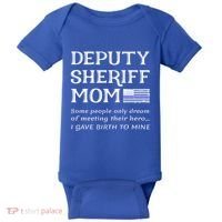 Proud Deputy Sheriff Mom Mother Thin Blue Line American Flag Funny Gift Baby Bodysuit thumb 0
