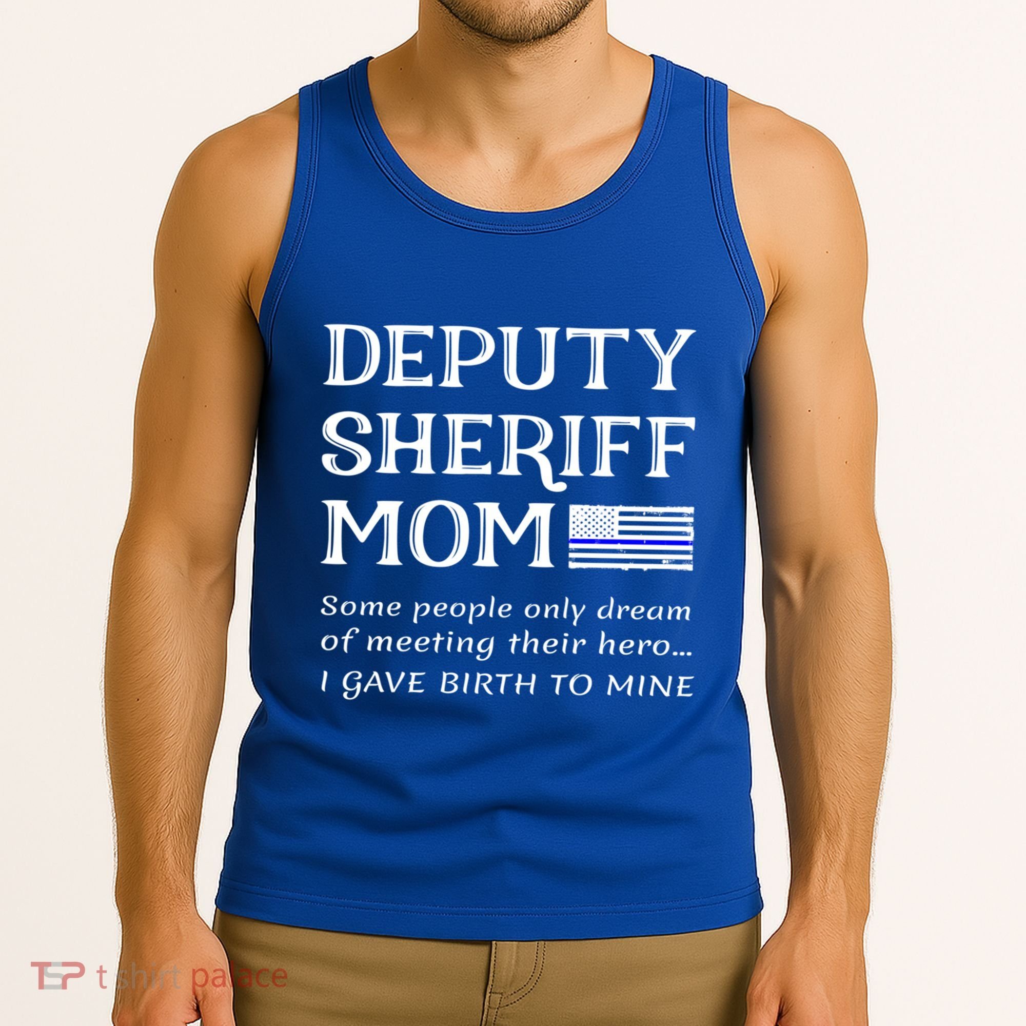 Proud Deputy Sheriff Mom Mother Thin Blue Line American Flag Funny Gift Tank Top