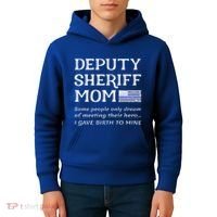 Proud Deputy Sheriff Mom Mother Thin Blue Line American Flag Funny Gift Kids Hoodie thumb 4