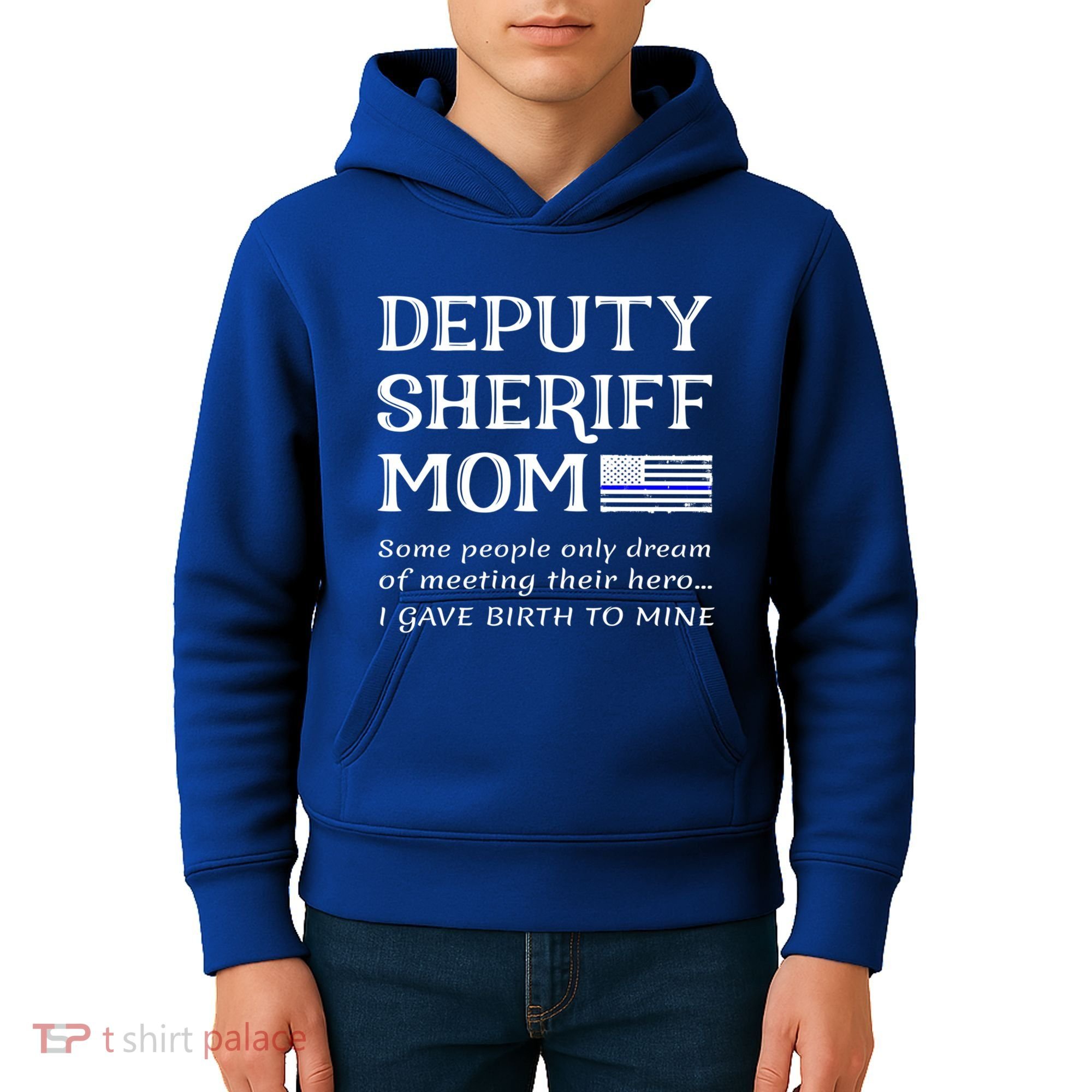 Proud Deputy Sheriff Mom Mother Thin Blue Line American Flag Funny Gift Kids Hoodie