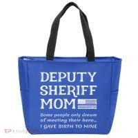 Proud Deputy Sheriff Mom Mother Thin Blue Line American Flag Funny Gift Tote Bag thumb 0