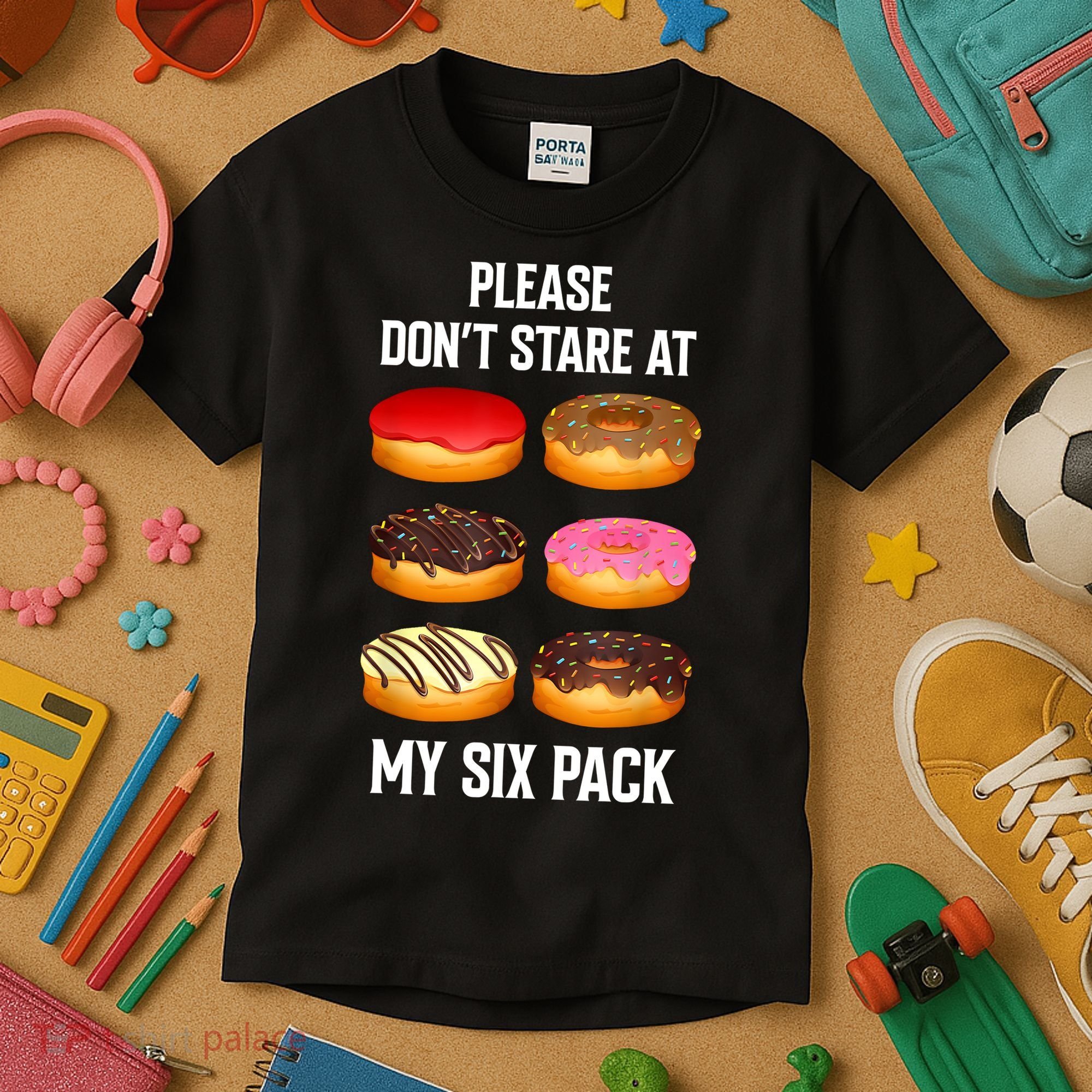 Please Dont Stare At My Six Pack Donuts Abs Six Pack Workout Kids T-Shirt