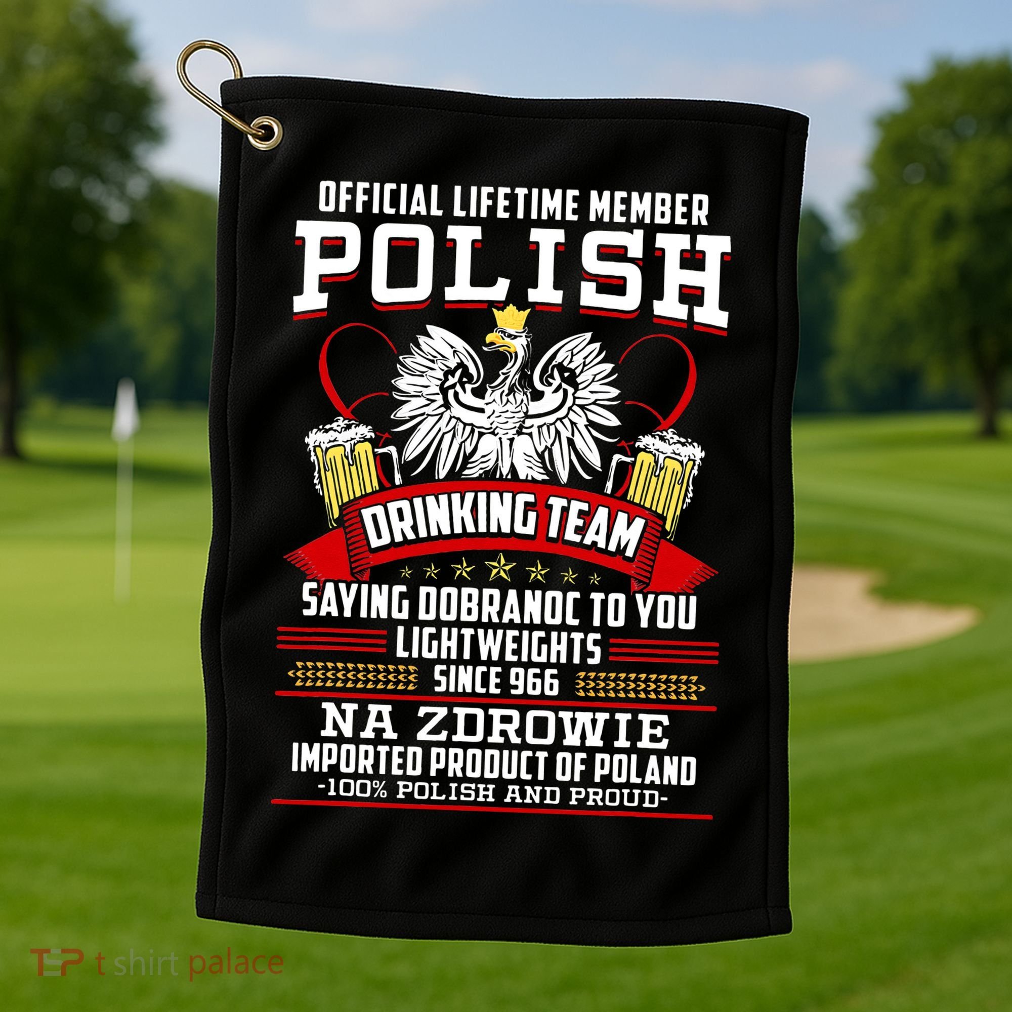 Polish Drinking Team Dobranoc Goodnight Dyngus Day Polska Golf Towel