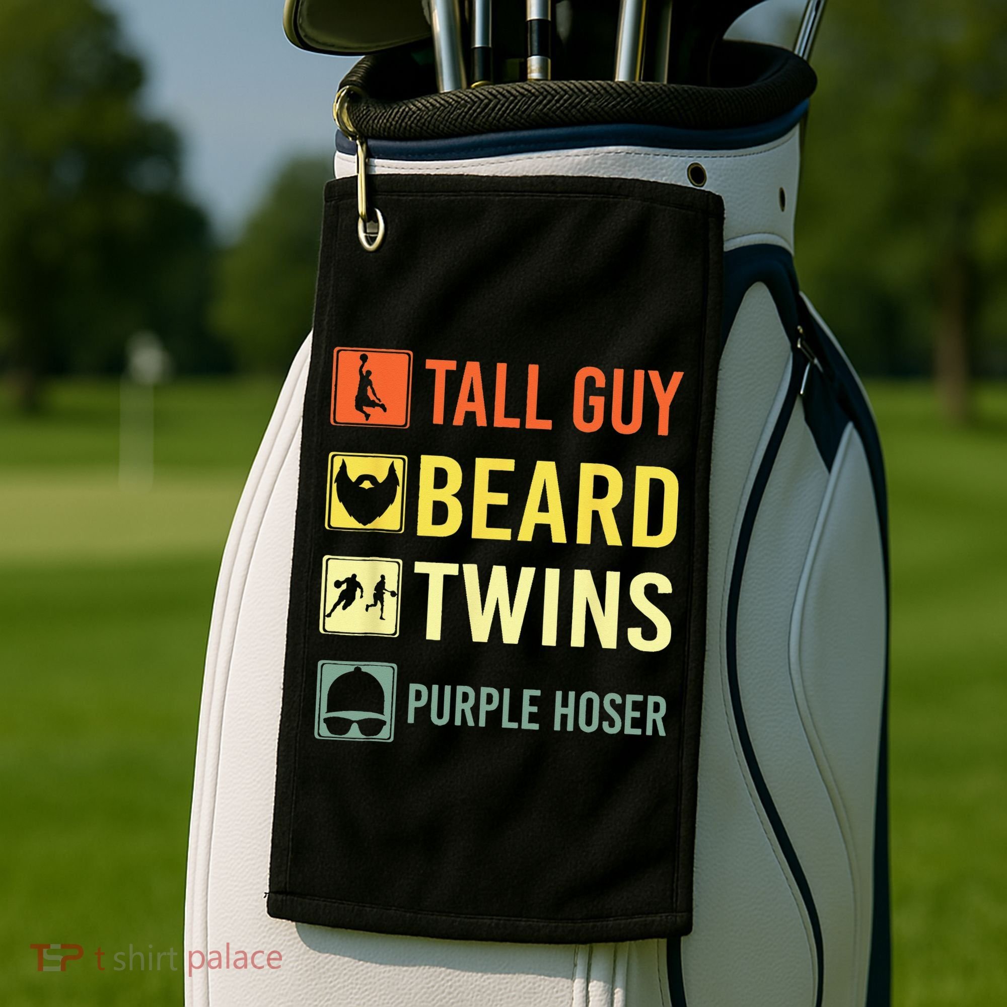 Perfect Dude Tall Guy Beard Twins Purple Hoser Dude Golf Towel