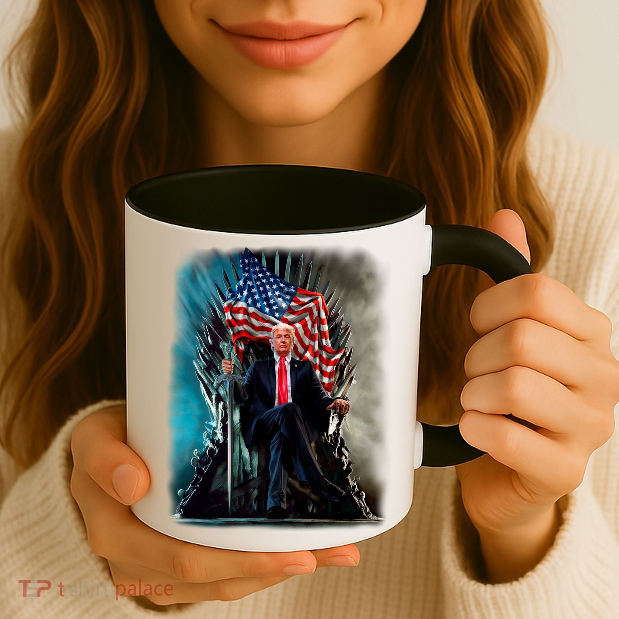 President Donald Trump Sitting On United States Throne Meaningful Gift Coffee Mug