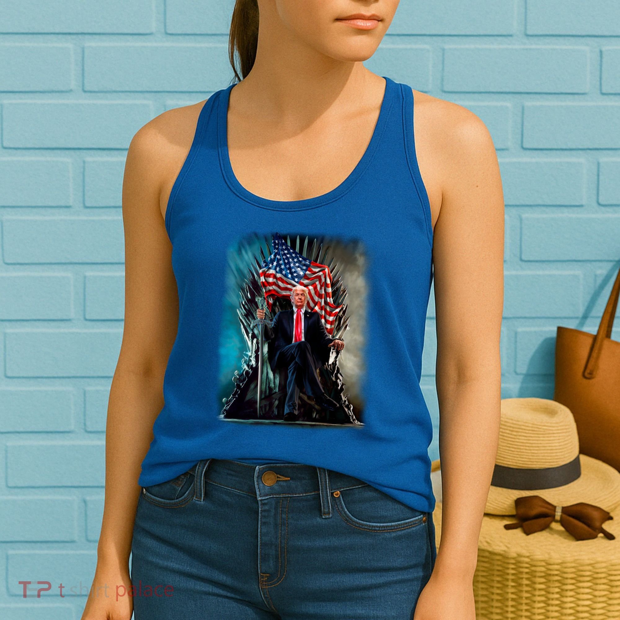 President Donald Trump Sitting On United States Throne Meaningful Gift Women's Tank Top