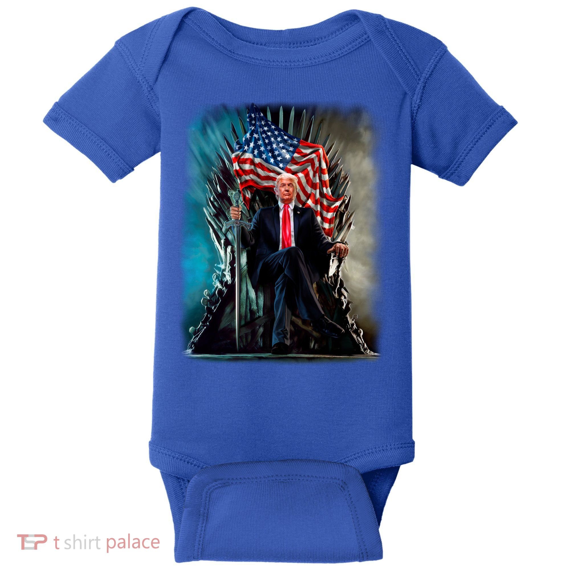 President Donald Trump Sitting On United States Throne Meaningful Gift Baby Bodysuit