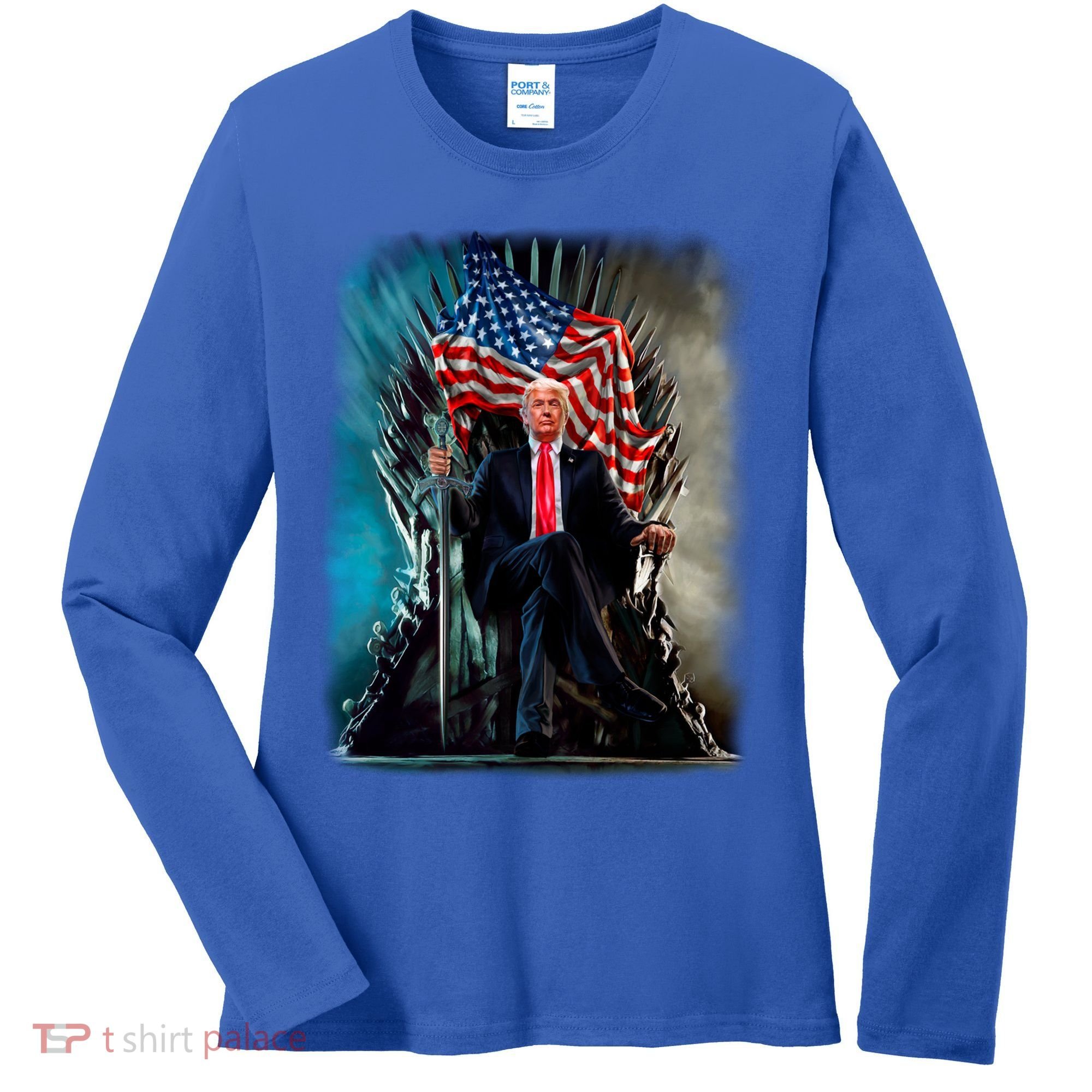President Donald Trump Sitting On United States Throne Meaningful Gift Women's Long Sleeve Shirt