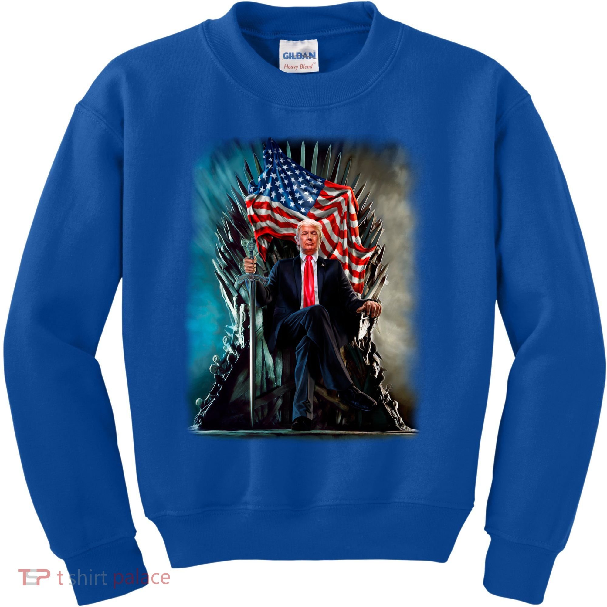 President Donald Trump Sitting On United States Throne Meaningful Gift Kids Sweatshirt