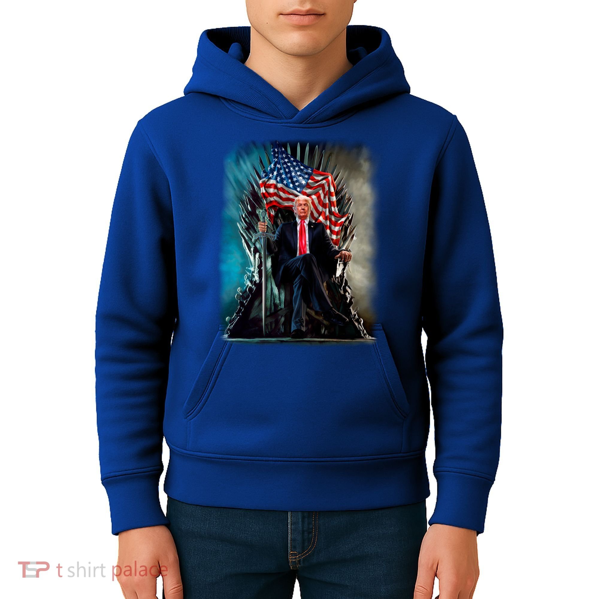 President Donald Trump Sitting On United States Throne Meaningful Gift Kids Hoodie