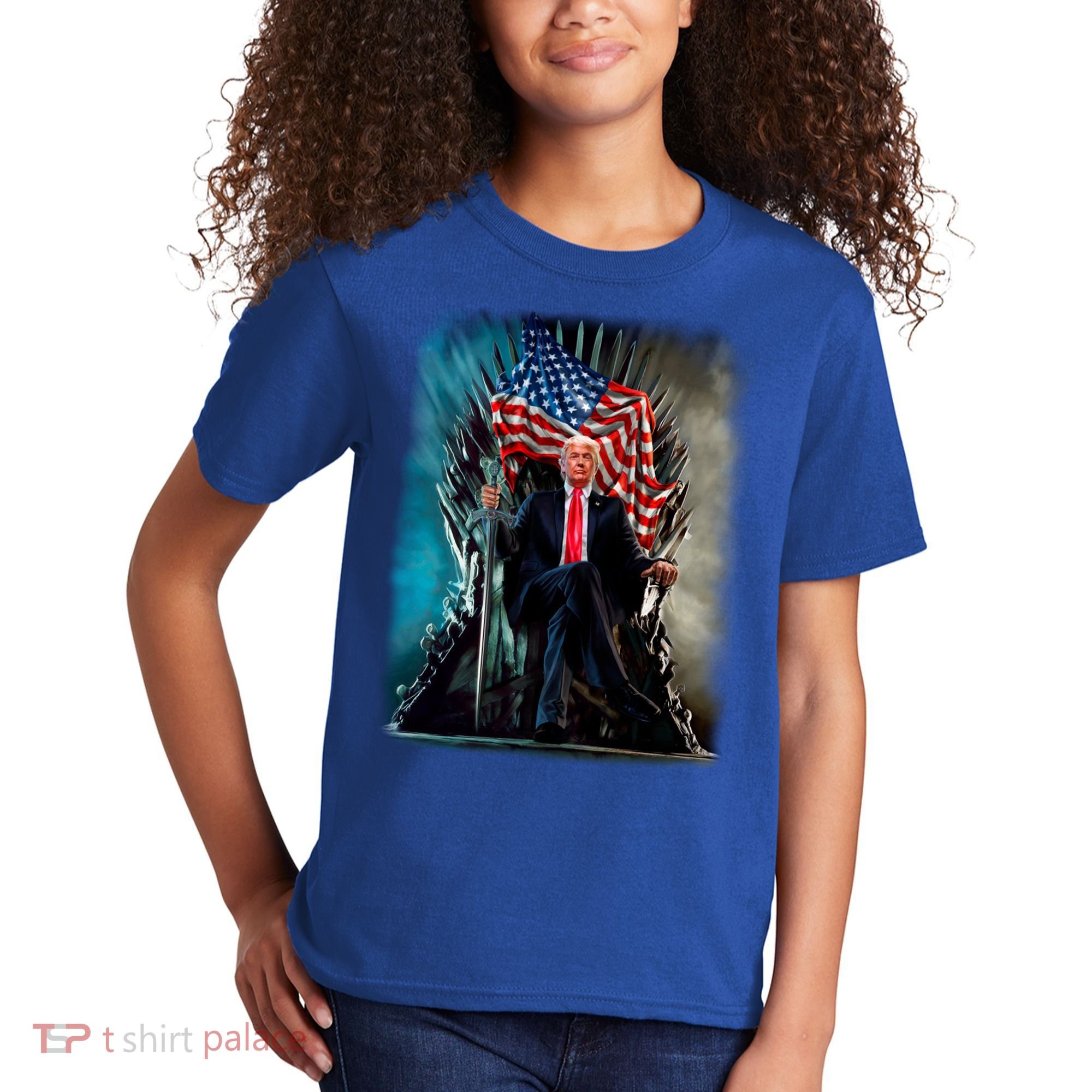 President Donald Trump Sitting On United States Throne Meaningful Gift Kids T-Shirt