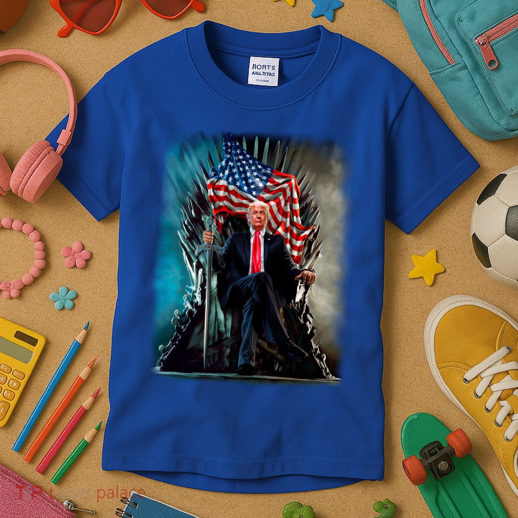 President Donald Trump Sitting On United States Throne Meaningful Gift Kids T-Shirt