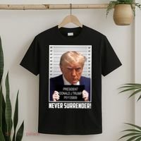 President Donald Trump Mugshot Never Surrender T-Shirt thumb 2