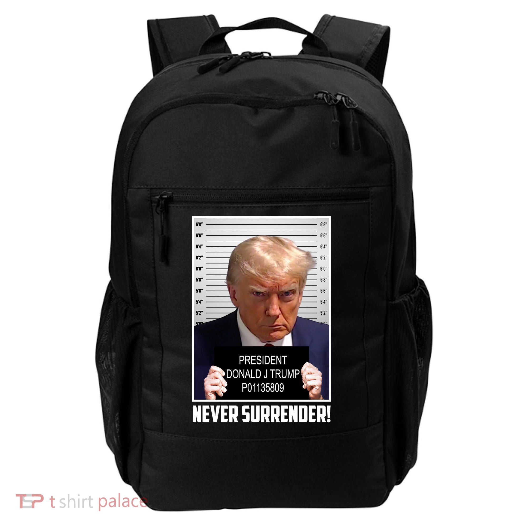 President Donald Trump Mugshot Never Surrender Backpack