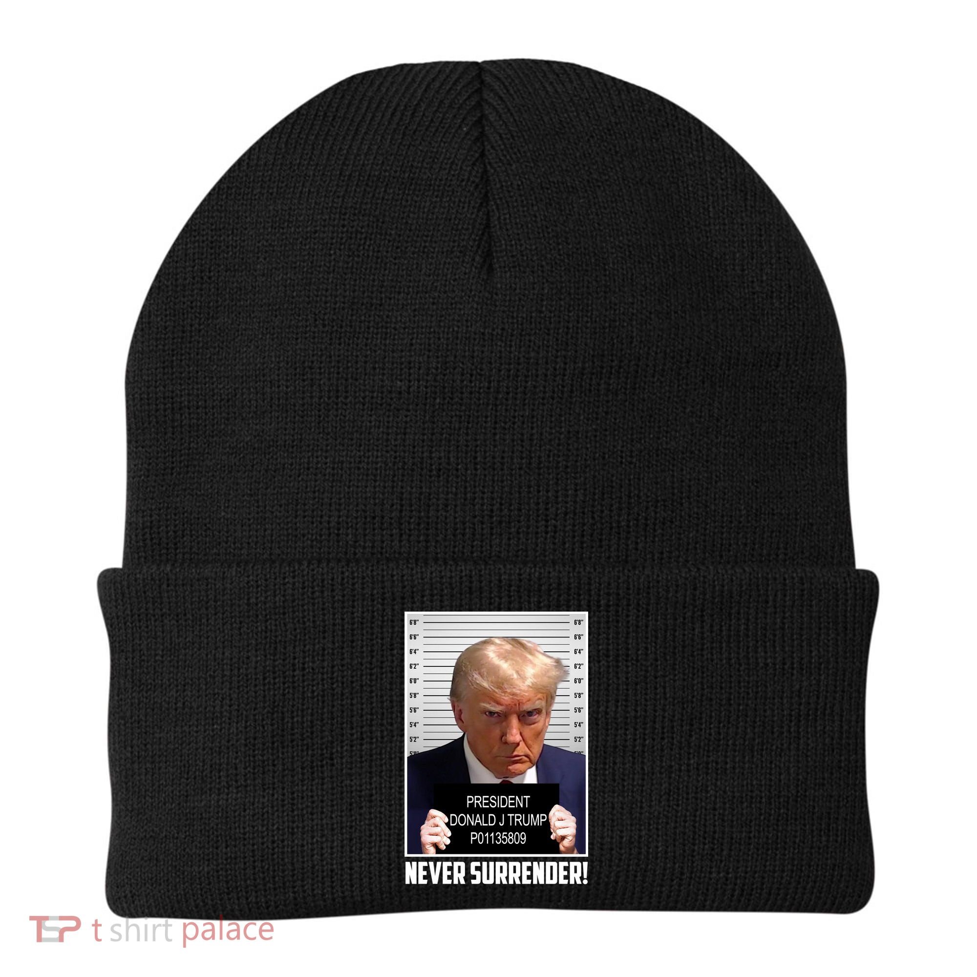 President Donald Trump Mugshot Never Surrender Beanie