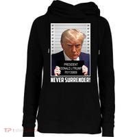President Donald Trump Mugshot Never Surrender Womens Funnel Neck Pullover Hood thumb 0