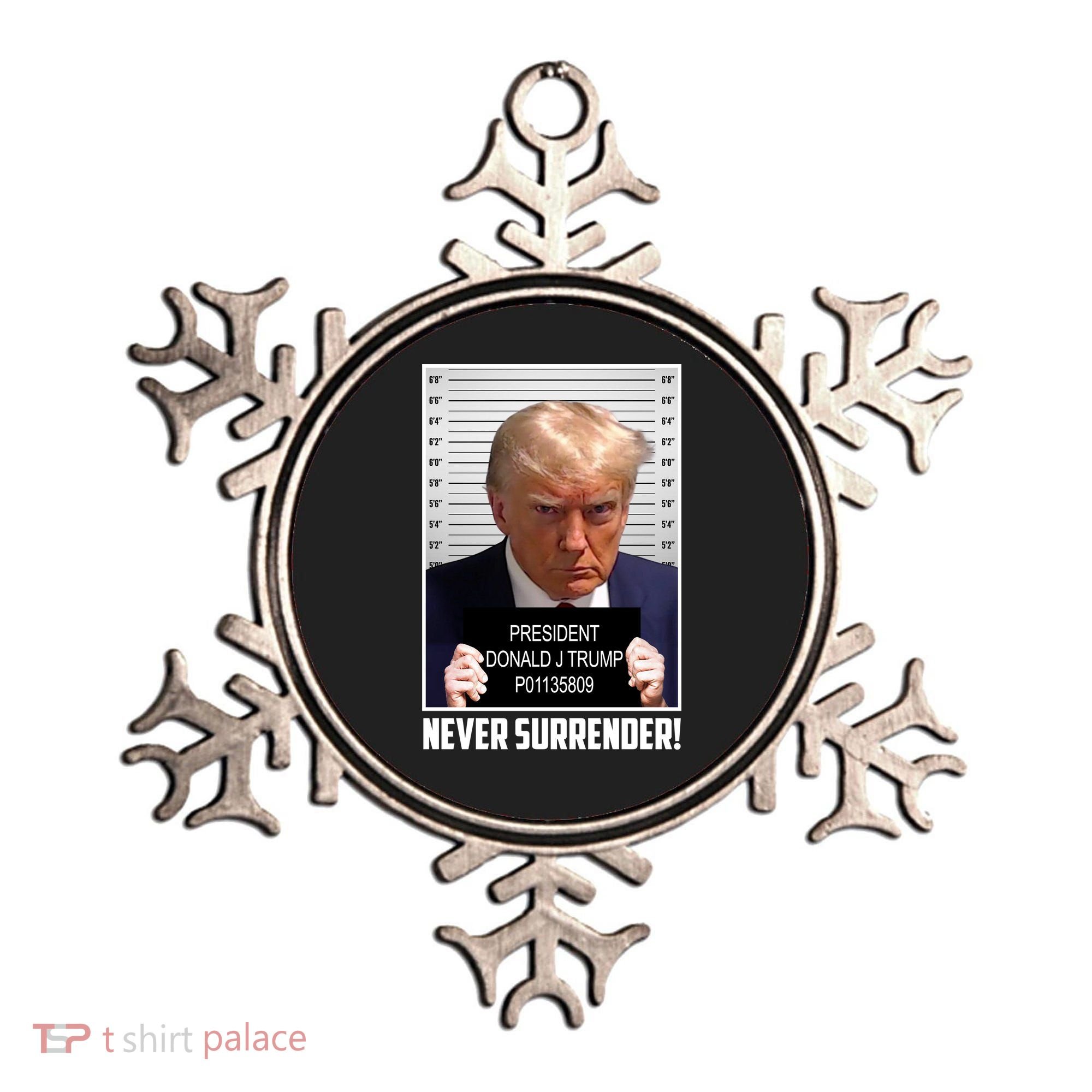 President Donald Trump Mugshot Never Surrender Ornament