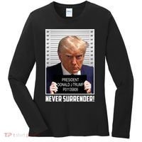 President Donald Trump Mugshot Never Surrender Women's Long Sleeve Shirt thumb 0