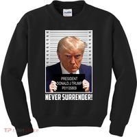 President Donald Trump Mugshot Never Surrender Kids Sweatshirt thumb 0