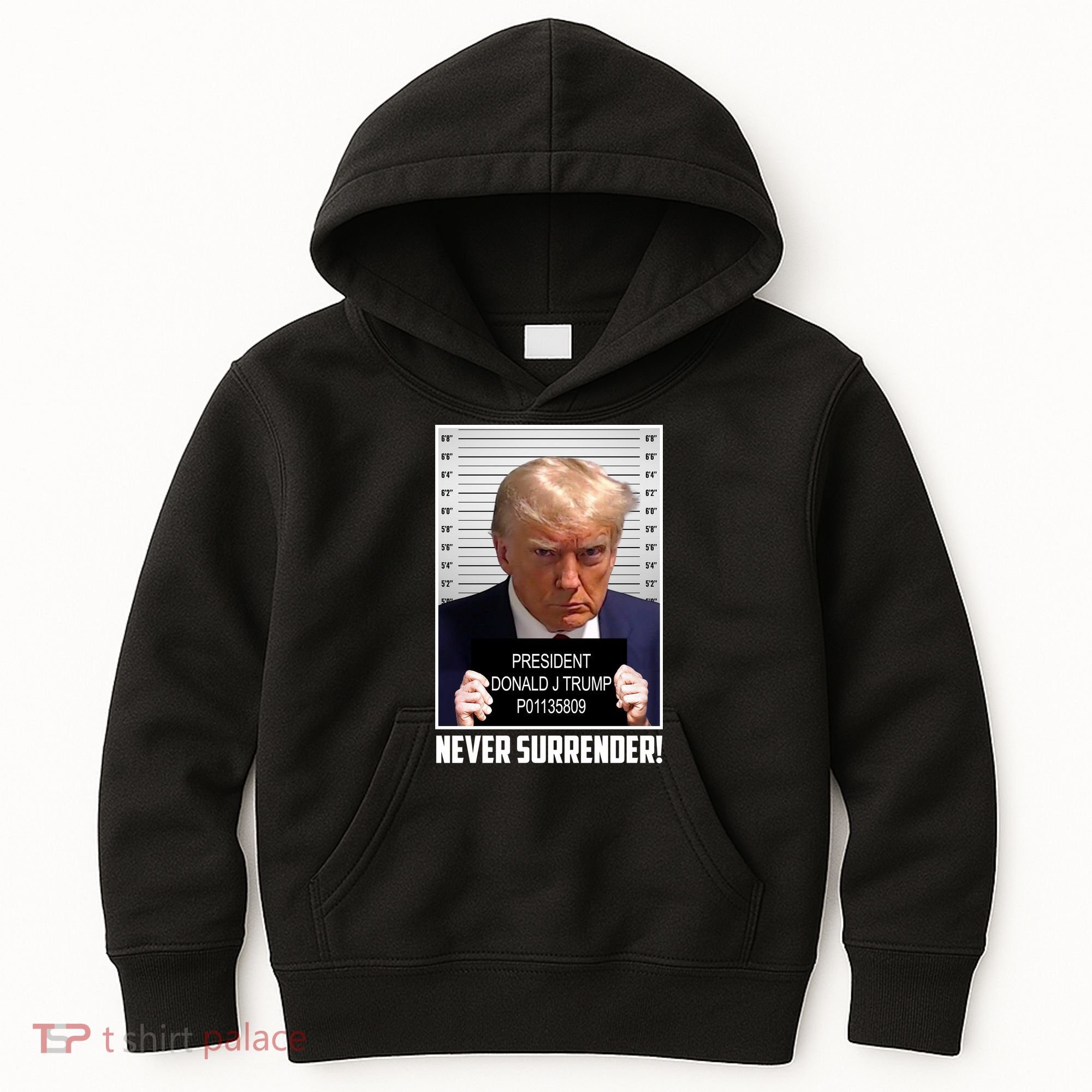 President Donald Trump Mugshot Never Surrender Kids Hoodie