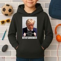 President Donald Trump Mugshot Never Surrender Kids Hoodie thumb 2