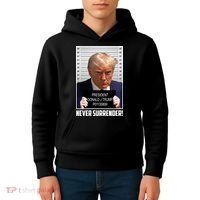 President Donald Trump Mugshot Never Surrender Kids Hoodie thumb 4