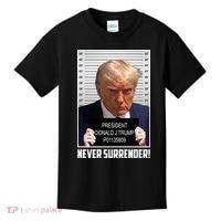 President Donald Trump Mugshot Never Surrender Kids T-Shirt thumb 0