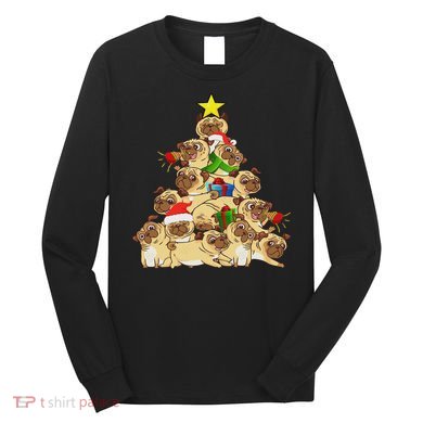 Pug Dogs Tree Christmas Sweater Xmas Pet Animal Dog Gifts Long Sleeve Shirt
