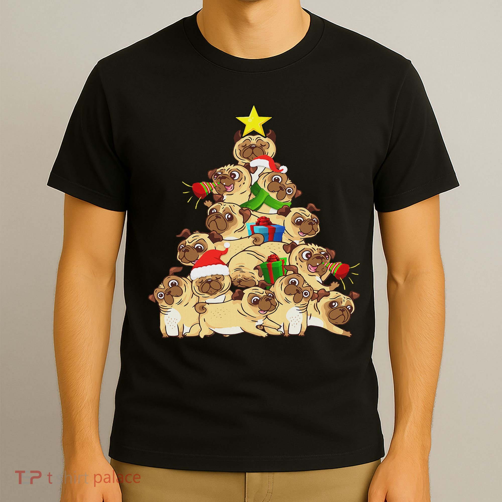 Pug Dogs Tree Christmas Sweater Xmas Pet Animal Dog Gifts T-Shirt