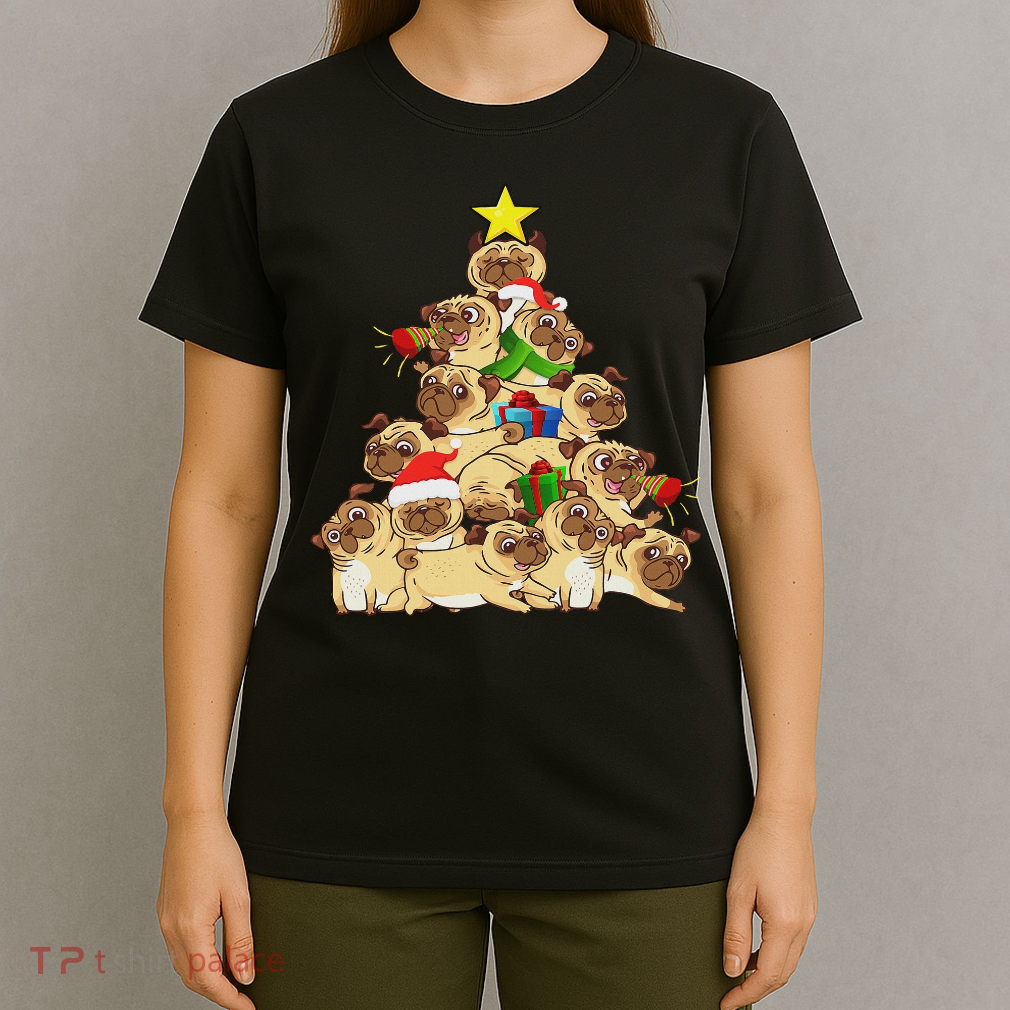 Pug Dogs Tree Christmas Sweater Xmas Pet Animal Dog Gifts T-Shirt